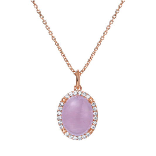 LaFonn Rose Gold Rose Quartz  14X11mm Oval, Rose Quartz, Approx. 6.05 CTW NECKLACES Genuine Rose Quartz Halo Necklace