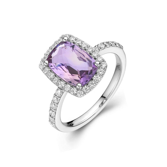 Lafonn Genuine Amethyst Halo Ring Amethyst RINGS Size 6 Platinum Appx CTW: 3.73 cts. Amethyst: Appx 3.21 cts.  Lassaire simulated diamonds: 0.52 cts. CTS 