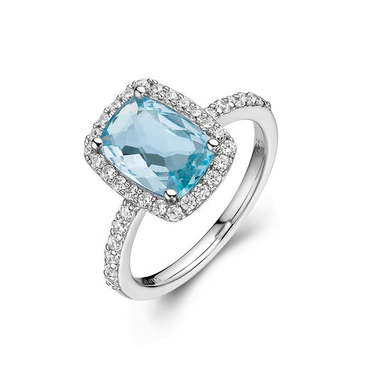 Lafonn Genuine Blue Topaz Halo Ring Blue Topaz RINGS Size 5 Platinum Appx CTW: 3.73 cts. Blue Topaz: Appx 3.21 cts.  Lassaire simulated diamonds: 0.52 cts. CTS 