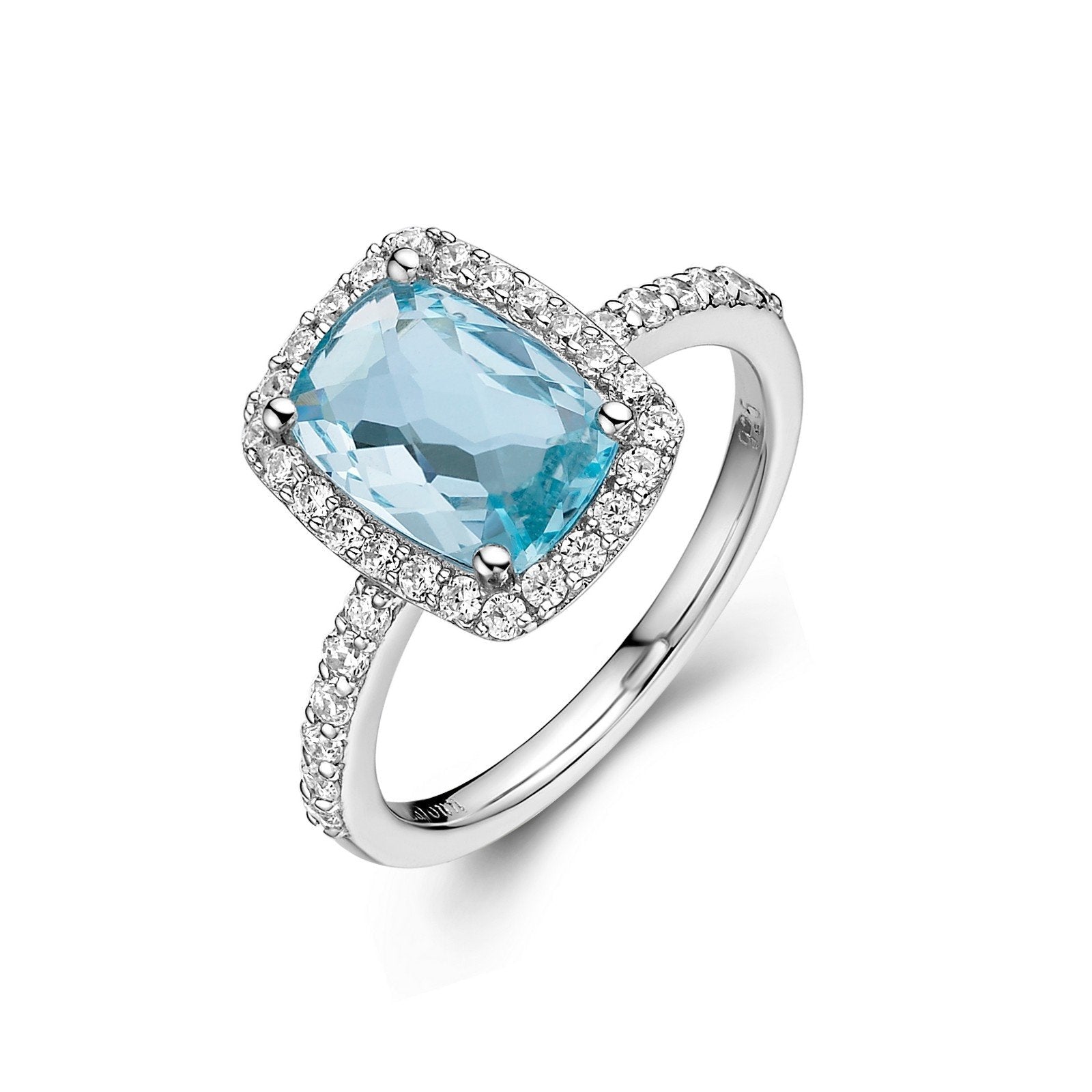 Lafonn Genuine Blue Topaz Halo Ring Blue Topaz RINGS Size 6 Platinum Appx CTW: 3.73 cts. Blue Topaz: Appx 3.21 cts.  Lassaire simulated diamonds: 0.52 cts. CTS 