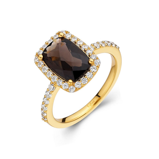 LaFonn Gold Smoky Quartz  10X7mm RECU, Smoky, Approx. 3.21 CTW RINGS Genuine Smoky Quartz Halo Ring