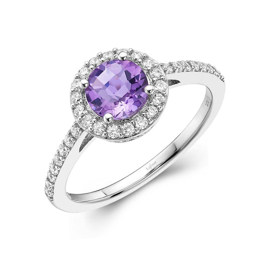 LaFonn Platinum Amethyst  6.00mm Round, Amethyst, Approx. 0.84 CTW RINGS Genuine Amethyst Halo Ring