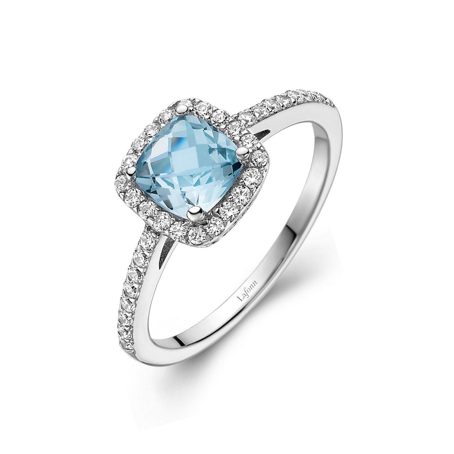 LaFonn Platinum Blue Topaz  6.00mm Cushion, Blue Topaz, Approx. 1.24 CTW RINGS Genuine Blue Topaz Halo Ring