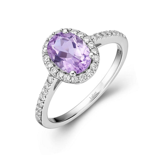 Load image into Gallery viewer, LaFonn Platinum Amethyst  8X6mm Oval, Amethyst, Approx. 1.21 CTW RINGS Genuine Amethyst Halo Ring
