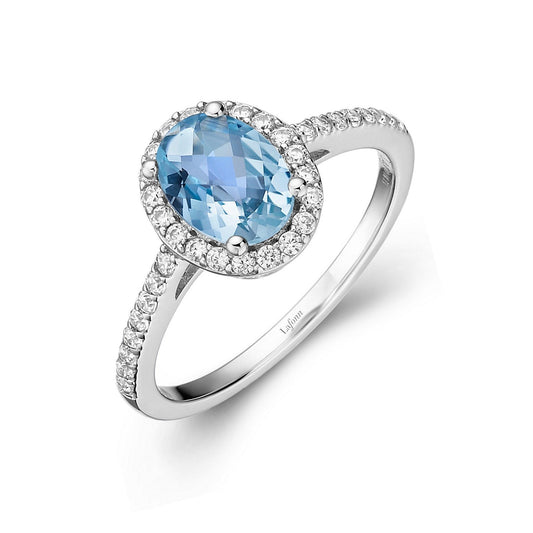 LaFonn Platinum Blue Topaz  8X6mm Oval, Blue Topaz, Approx. 1.21 CTW RINGS Genuine Blue Topaz Halo Ring