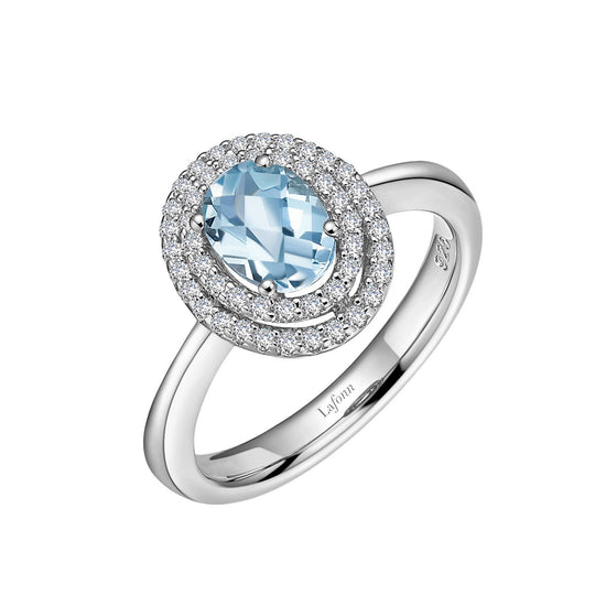 Load image into Gallery viewer, LaFonn Platinum Blue Topaz  7X5mm Oval, Blue Topaz, Approx. 0.76 CTW RINGS Genuine Blue Topaz Double Halo Ring

