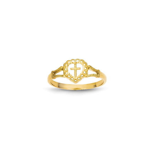 Quality Gold 14K Diamond-Cut Childs Heart & Cross Ring Gold