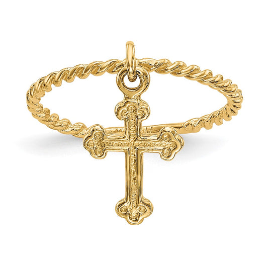 Quality Gold 14k Cross Dangle Twisted Band Child's Ring Gold     