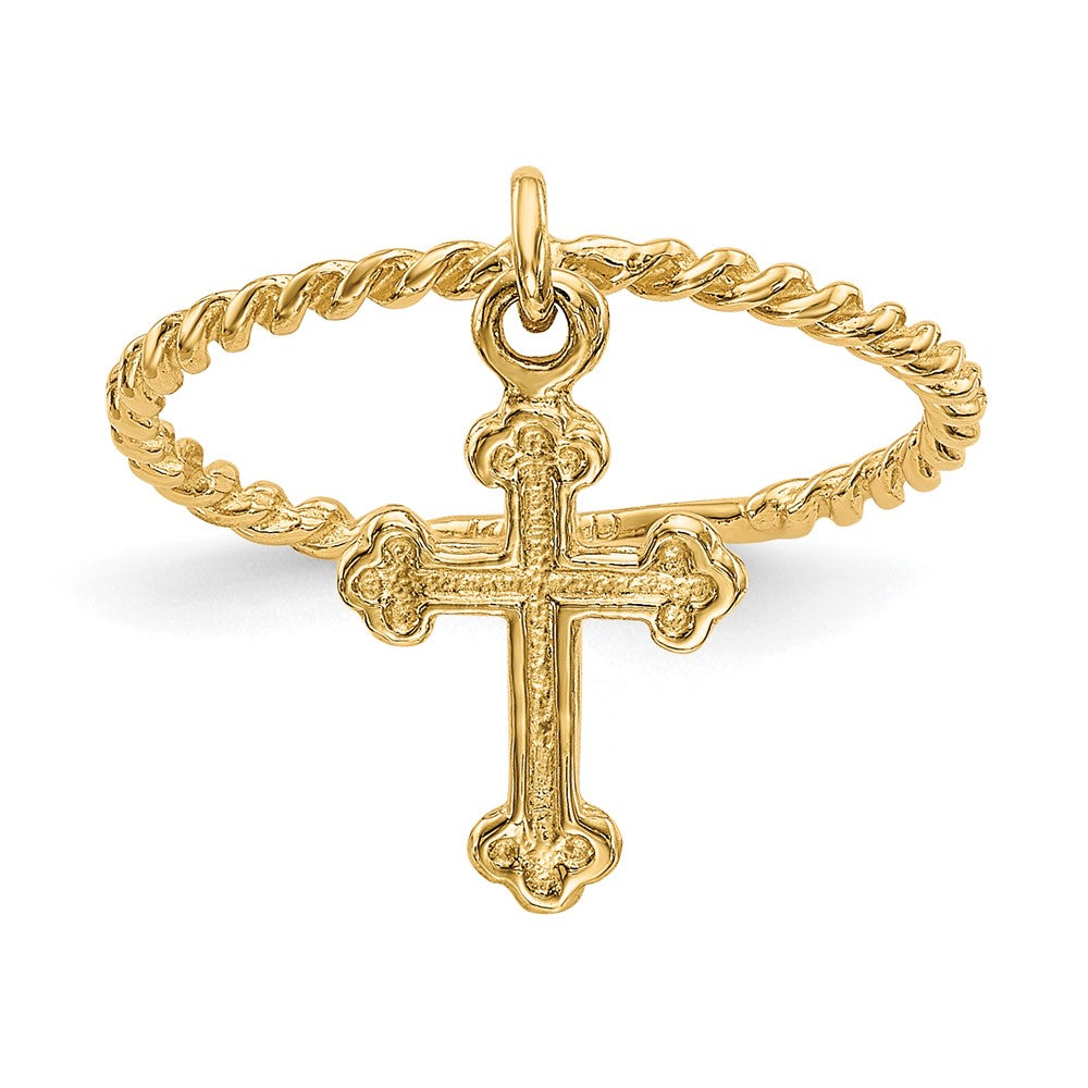 Load image into Gallery viewer, Quality Gold 14k Cross Dangle Twisted Band Child&amp;#39;s Ring Gold     
