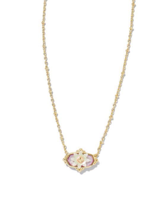 ELISA FLOWER PETAL FRAMED SHORT PENDANT NECKLACE