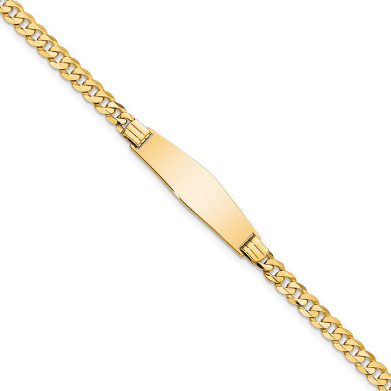 Quality Gold 14K Soft Diamond Shape Curb Link ID Bracelet Gold     