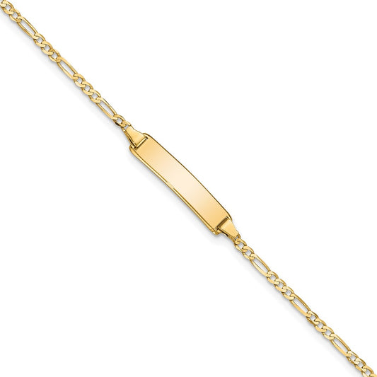 Quality Gold 14k Flat Figaro Link ID Bracelet Gold     