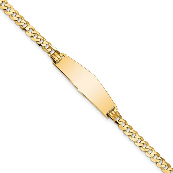 Quality Gold 14k Soft Diamond Shape Flat Curb Link ID Bracelet Gold     