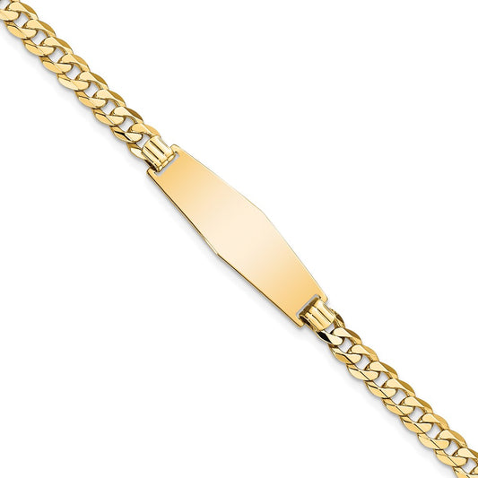 Quality Gold 14k Soft Diamond Shape Flat Curb Link ID Bracelet Gold     