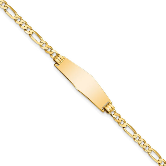 Quality Gold 14k Soft Diamond Shape Flat Figaro Link ID Bracelet Gold     