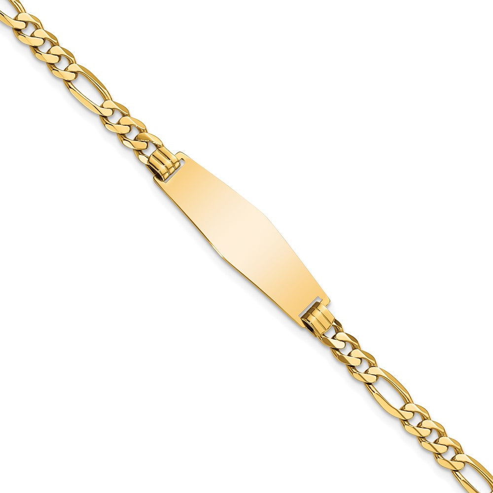 Quality Gold 14k Soft Diamond Shape Flat Figaro Link ID Bracelet Gold     