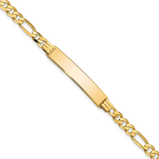 Quality Gold 14k Flat Figaro Link ID Bracelet Gold     