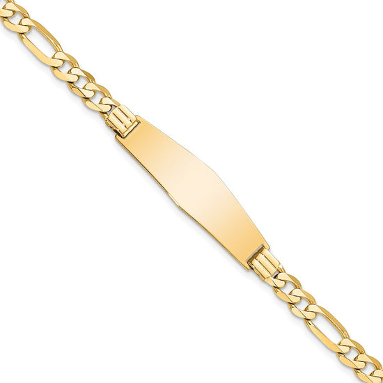 Quality Gold 14k Flat Figaro Link Soft Diamond Shape ID Bracelet Gold     