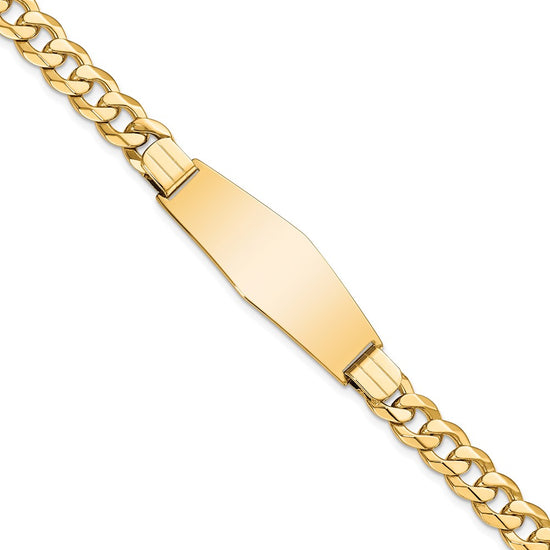 Quality Gold 14k Flat Curb Link Soft Diamond Shape ID Bracelet Gold     