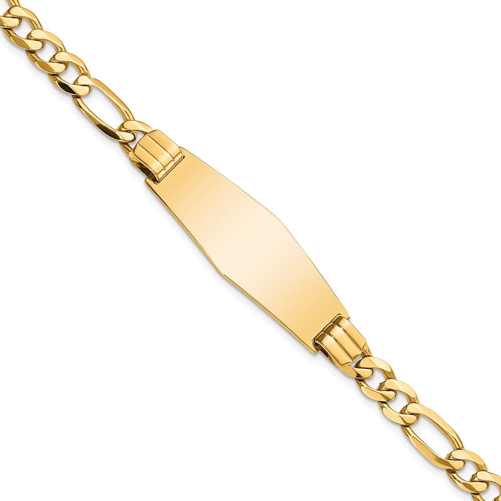 Quality Gold 14k Flat Figaro Link Soft Diamond Shape ID Bracelet Gold     