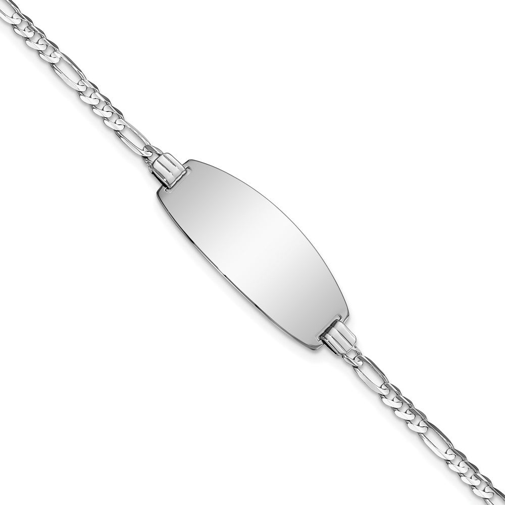 Quality Gold 14k White Gold Oval Figaro ID Bracelet Gold     