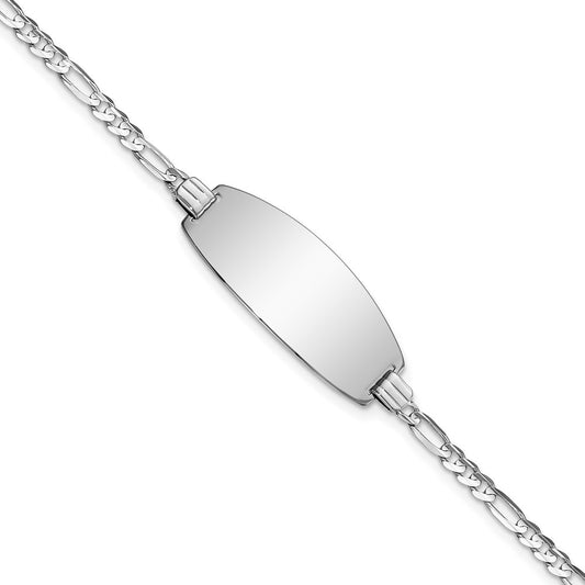 Quality Gold 14k White Gold Oval Figaro ID Bracelet Gold     