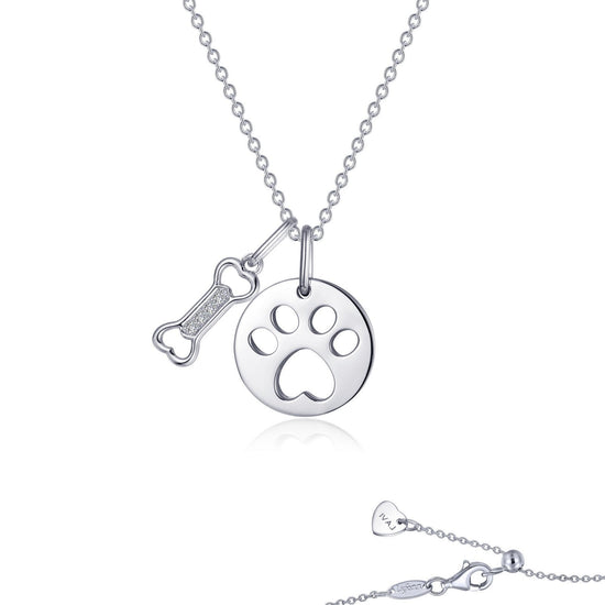 Lafonn Paw Print Dog Bone Necklace Simulated Diamond NECKLACES Platinum 0.04 CTS Approx. 20.4mm (H) x 15mm (W)