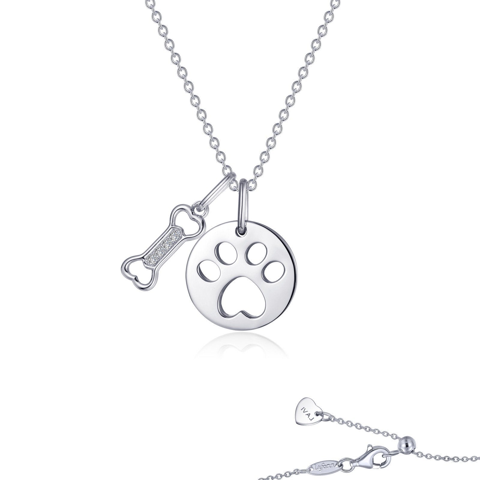 LaFonn Platinum Simulated Diamond N/A NECKLACES Paw Print Dog Bone Necklace