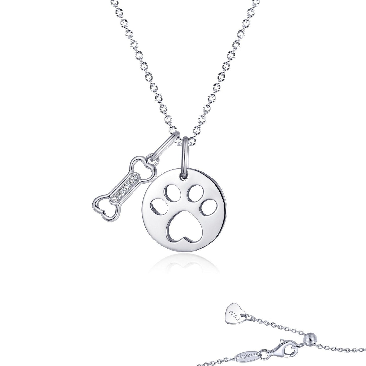 Load image into Gallery viewer, LaFonn Platinum Simulated Diamond N/A NECKLACES Paw Print Dog Bone Necklace
