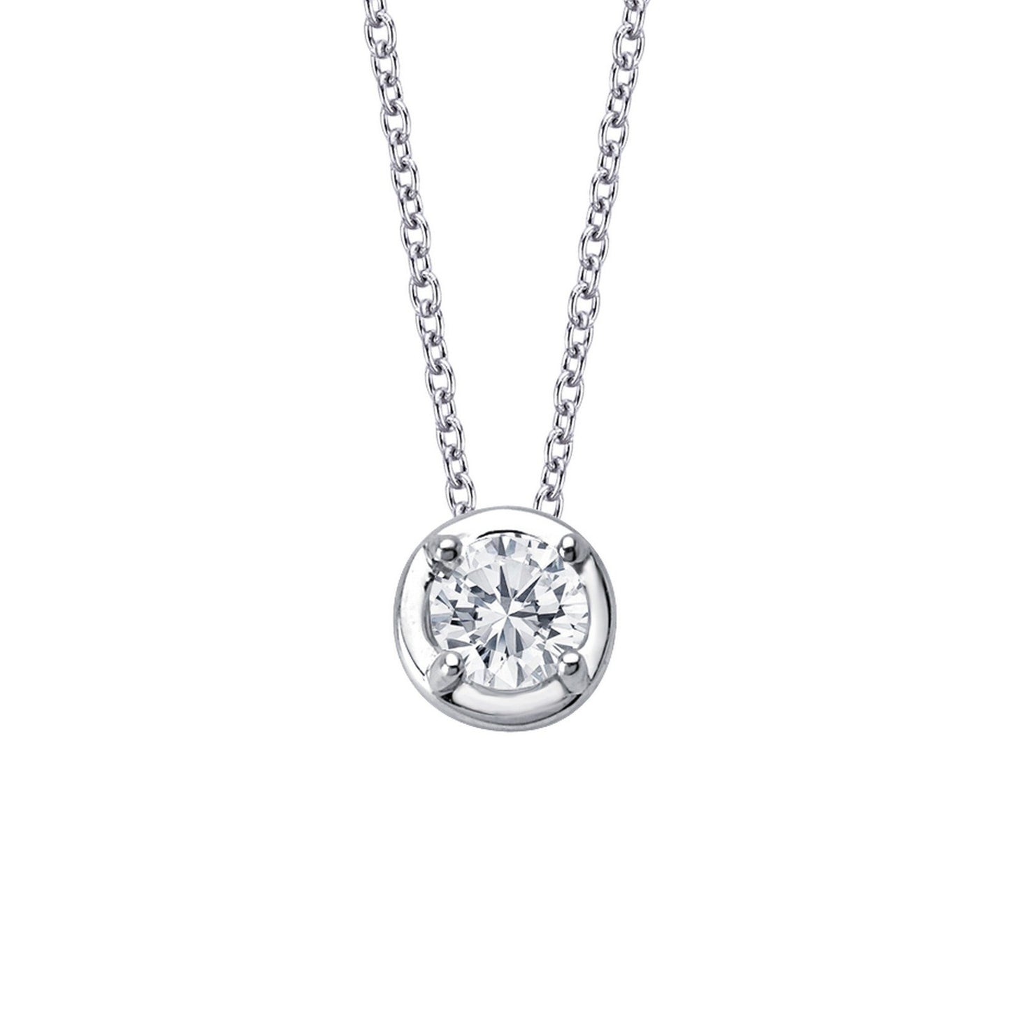 LaFonn Platinum Simulated Diamond  6.50mm Round, Approx. 1.03 CTW NECKLACES Bezel-Set Solitaire Necklace