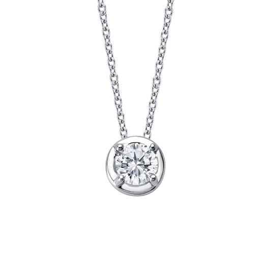 LaFonn Platinum Simulated Diamond  6.50mm Round, Approx. 1.03 CTW NECKLACES Bezel-Set Solitaire Necklace