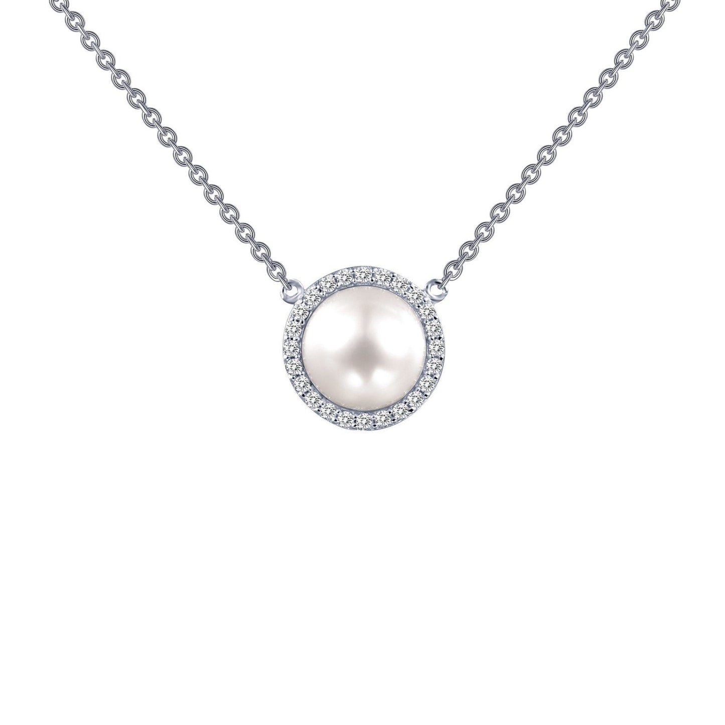 Lafonn Cultured Freshwater Pearl Necklace Simulated Diamond NECKLACES Platinum 0.24 CTS 