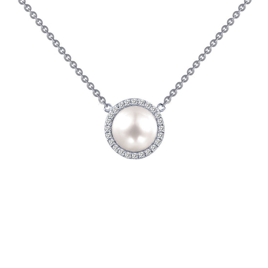 Lafonn Cultured Freshwater Pearl Necklace Simulated Diamond NECKLACES Platinum 0.24 CTS 