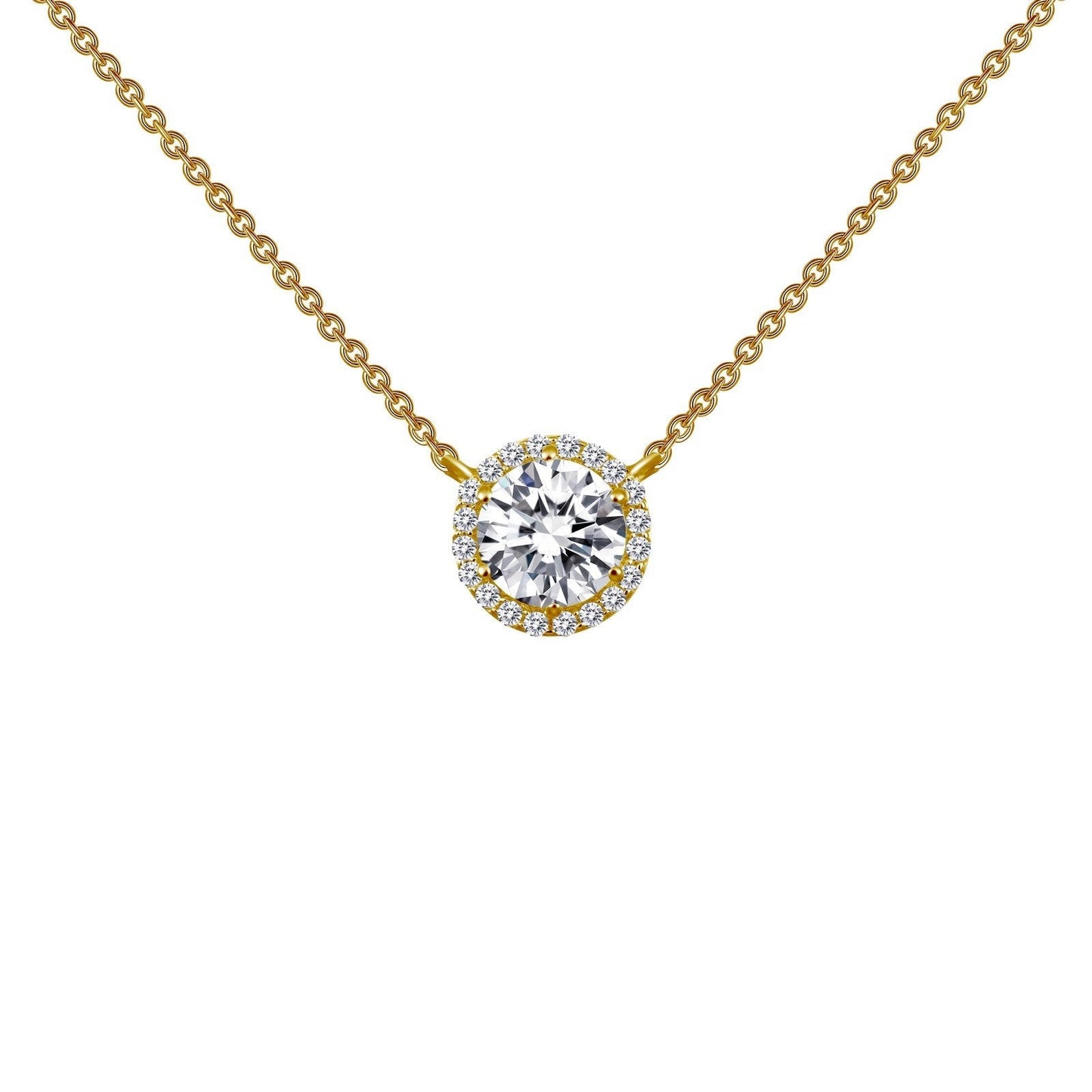 LaFonn Gold Simulated Diamond  6.50mm Round, Approx. 1.03 CTW NECKLACES 1.23 CTW Halo Necklace