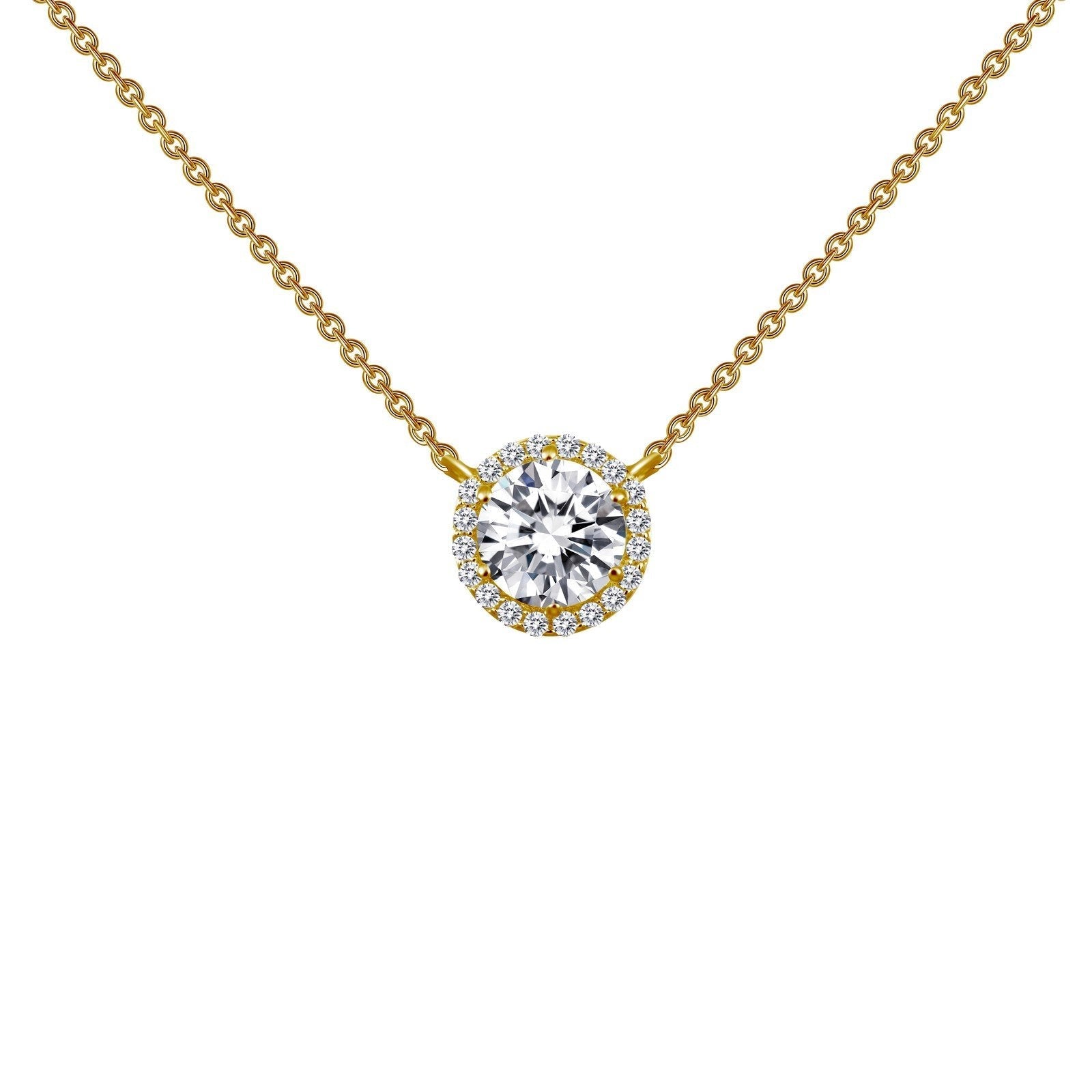 LaFonn Gold Simulated Diamond  6.50mm Round, Approx. 1.03 CTW NECKLACES 1.23 CTW Halo Necklace