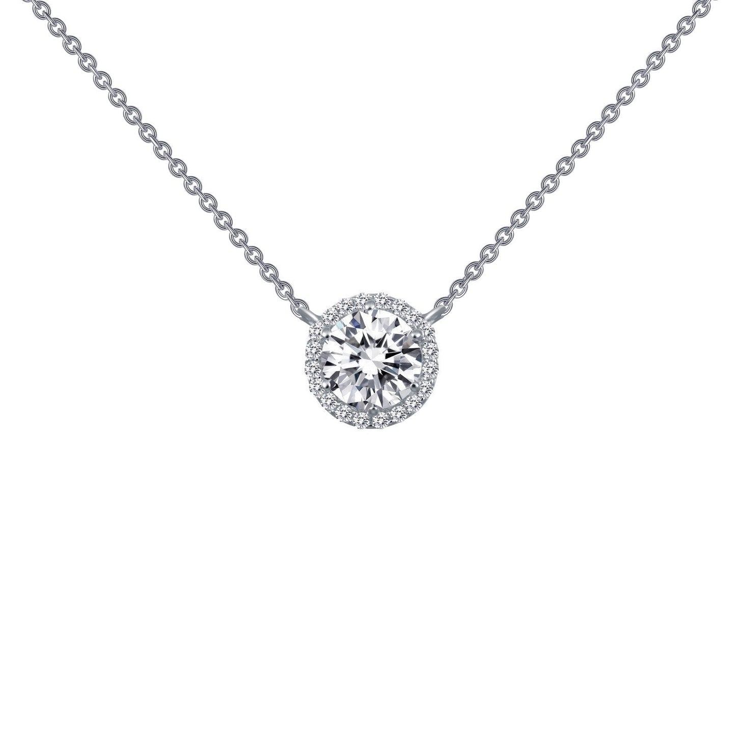 LaFonn Platinum Simulated Diamond  6.50mm Round, Approx. 1.03 CTW NECKLACES 1.23 CTW Halo Necklace