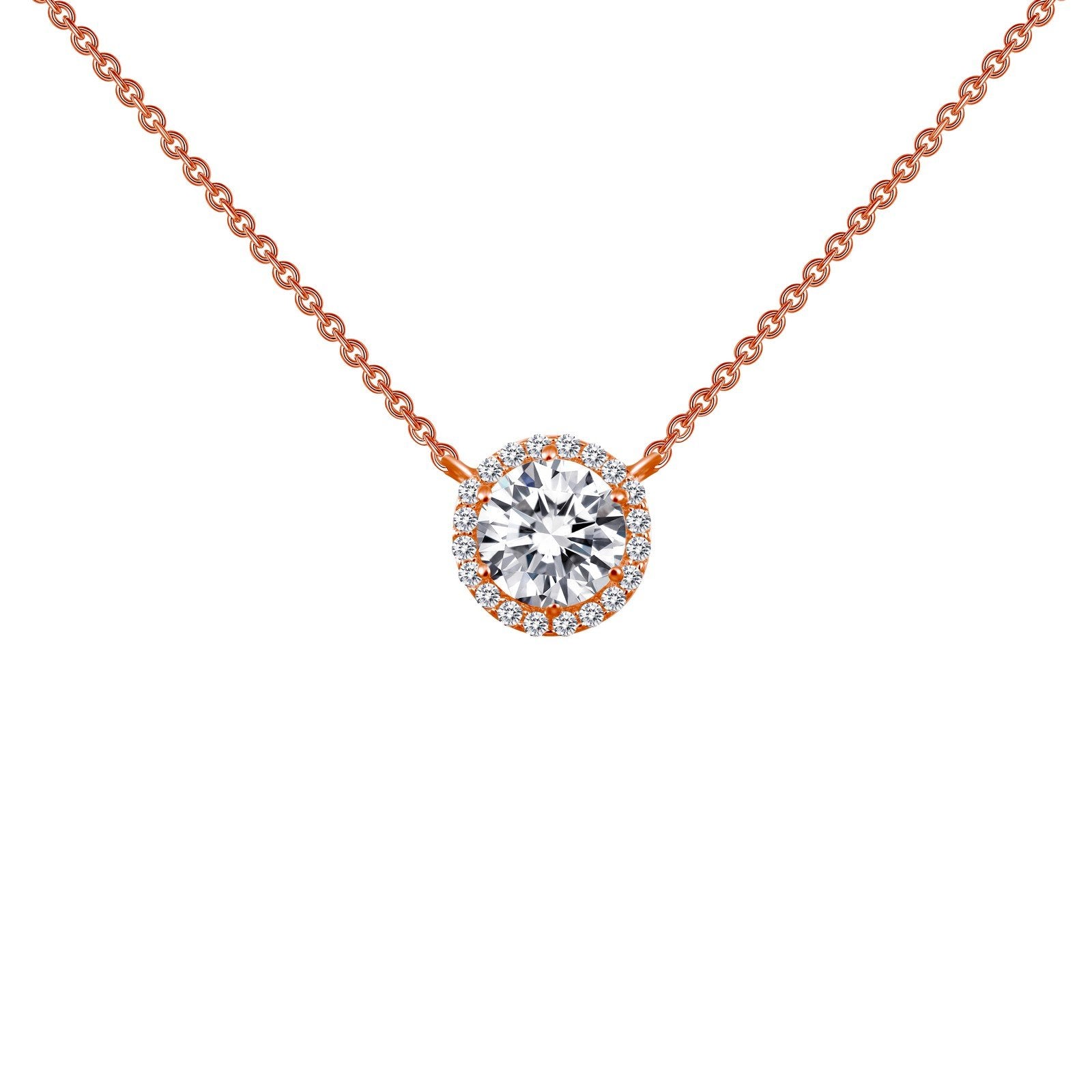 LaFonn Rose Gold Simulated Diamond  6.50mm Round, Approx. 1.03 CTW NECKLACES 1.23 CTW Halo Necklace