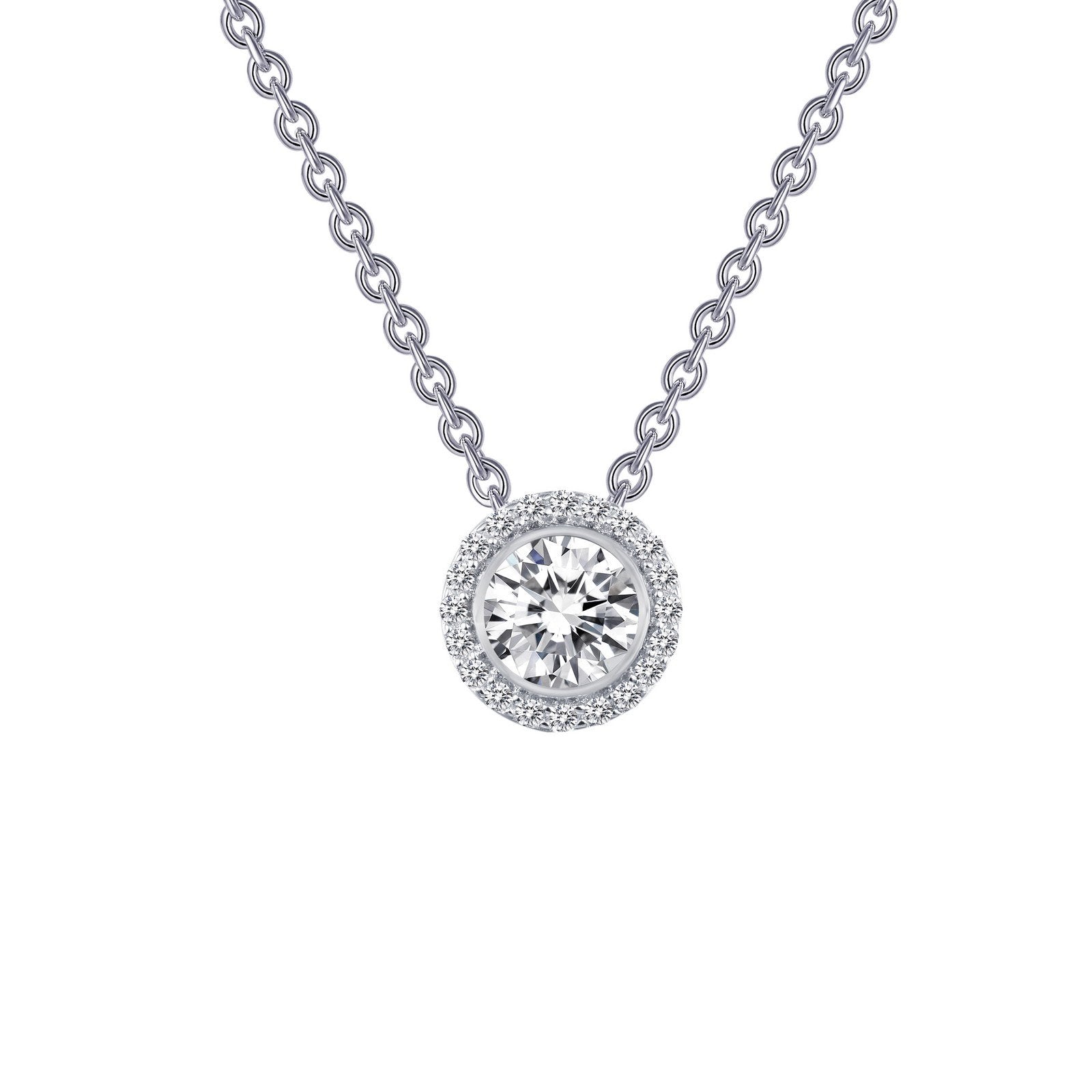 LaFonn Platinum Simulated Diamond  4.50mm Round, Approx. 0.36 CTW NECKLACES 0.56 CTW Halo Necklace