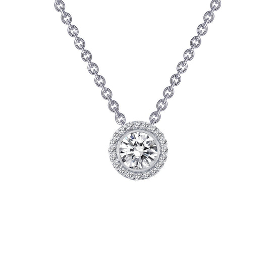 LaFonn Platinum Simulated Diamond  4.50mm Round, Approx. 0.36 CTW NECKLACES 0.56 CTW Halo Necklace