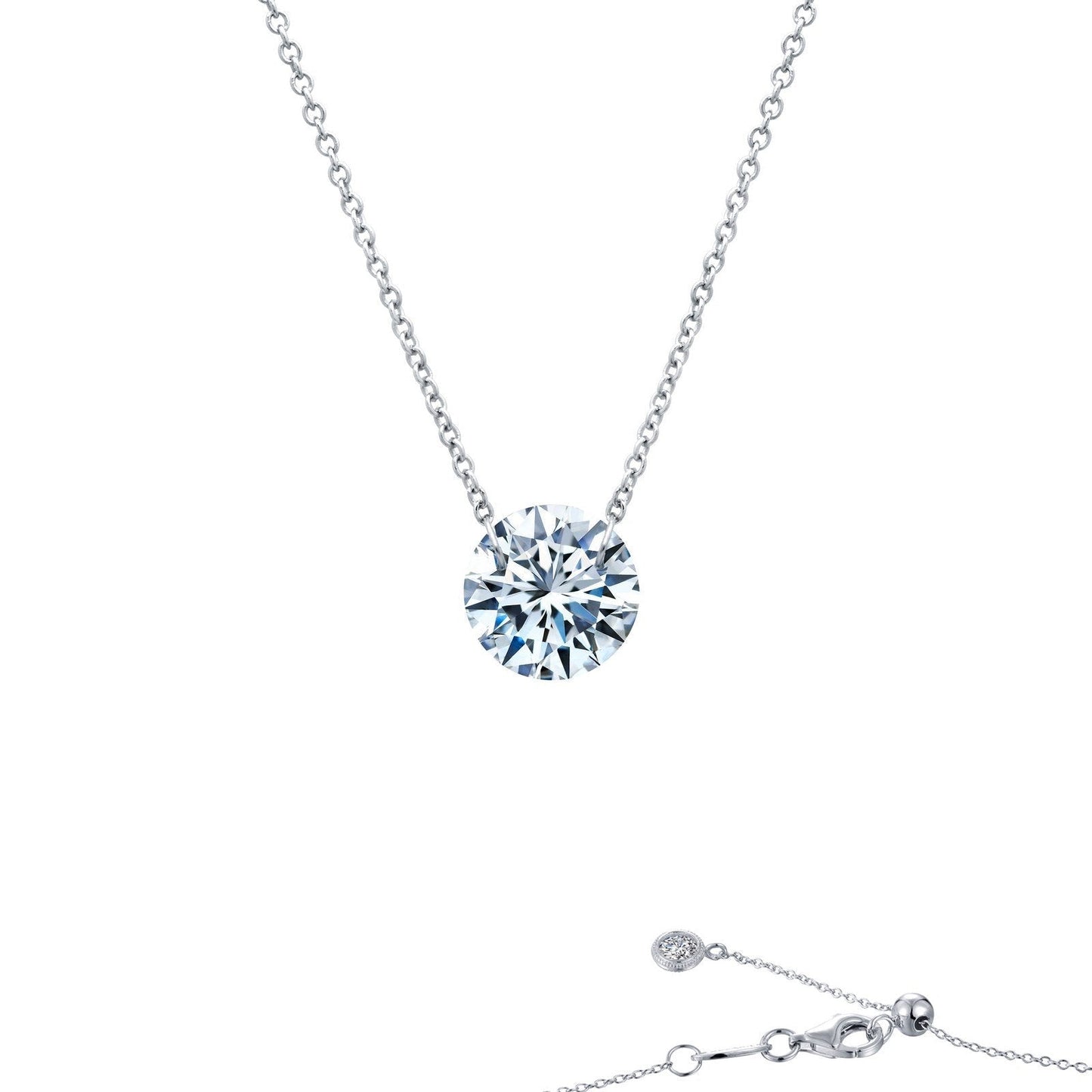 LaFonn Platinum Simulated Diamond  8.00mm Round, Approx. 2.00 CTW NECKLACES Frameless Solitaire Necklace