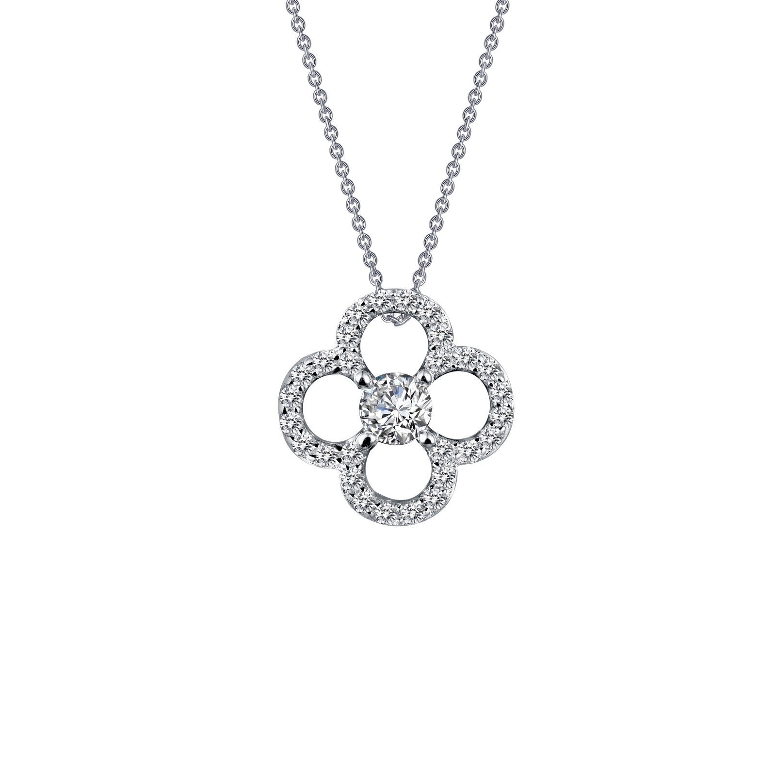 LaFonn Platinum Simulated Diamond  3.00mm Round, Approx. 0.11 CTW NECKLACES 0.29 CTW Clover Necklace