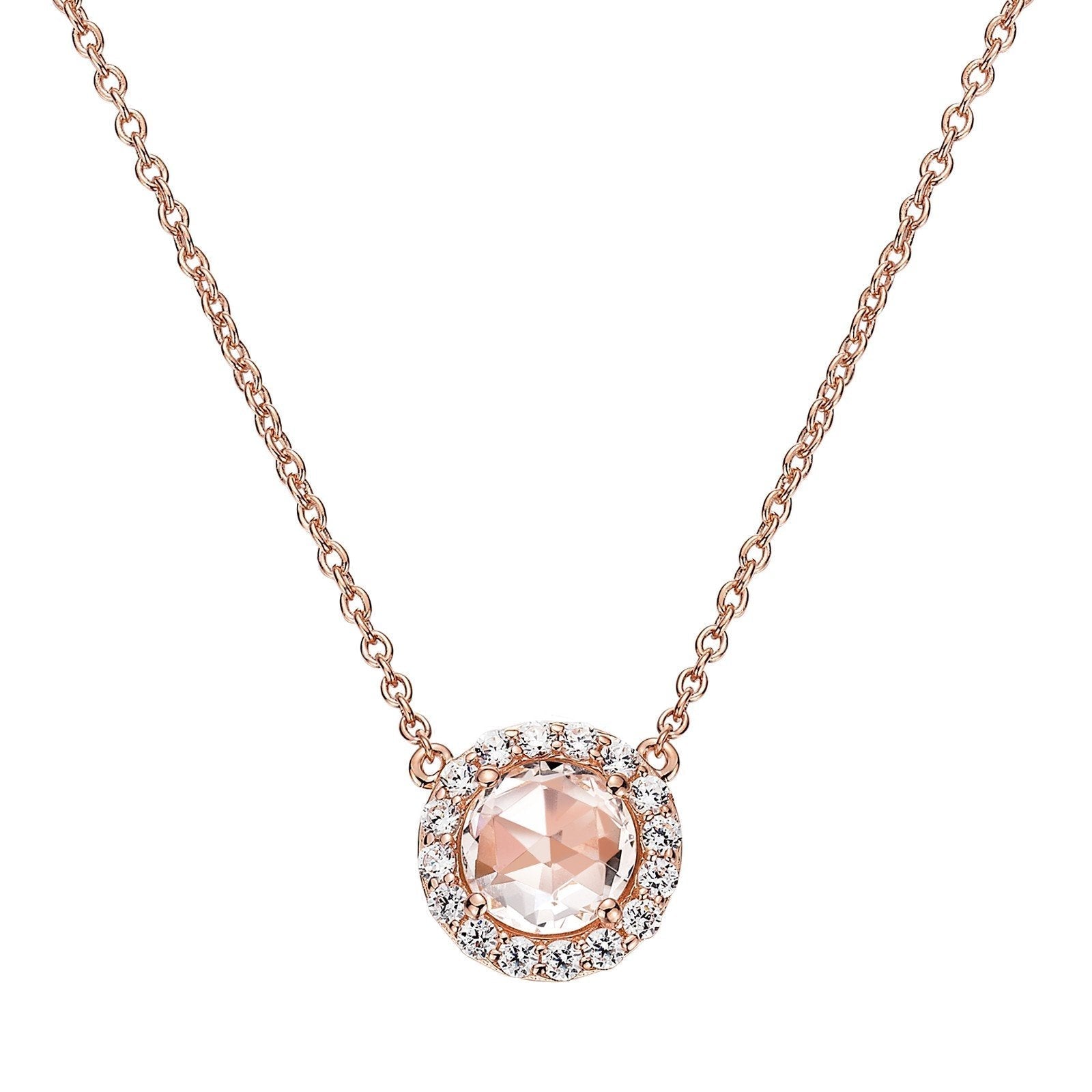 LaFonn Rose Gold Morganite  7.00mm Round, Approx. 1.28 CTW NECKLACES Rose-Cut Halo Necklace