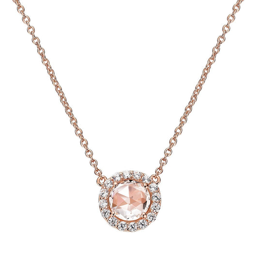 LaFonn Rose Gold Morganite  7.00mm Round, Approx. 1.28 CTW NECKLACES Rose-Cut Halo Necklace