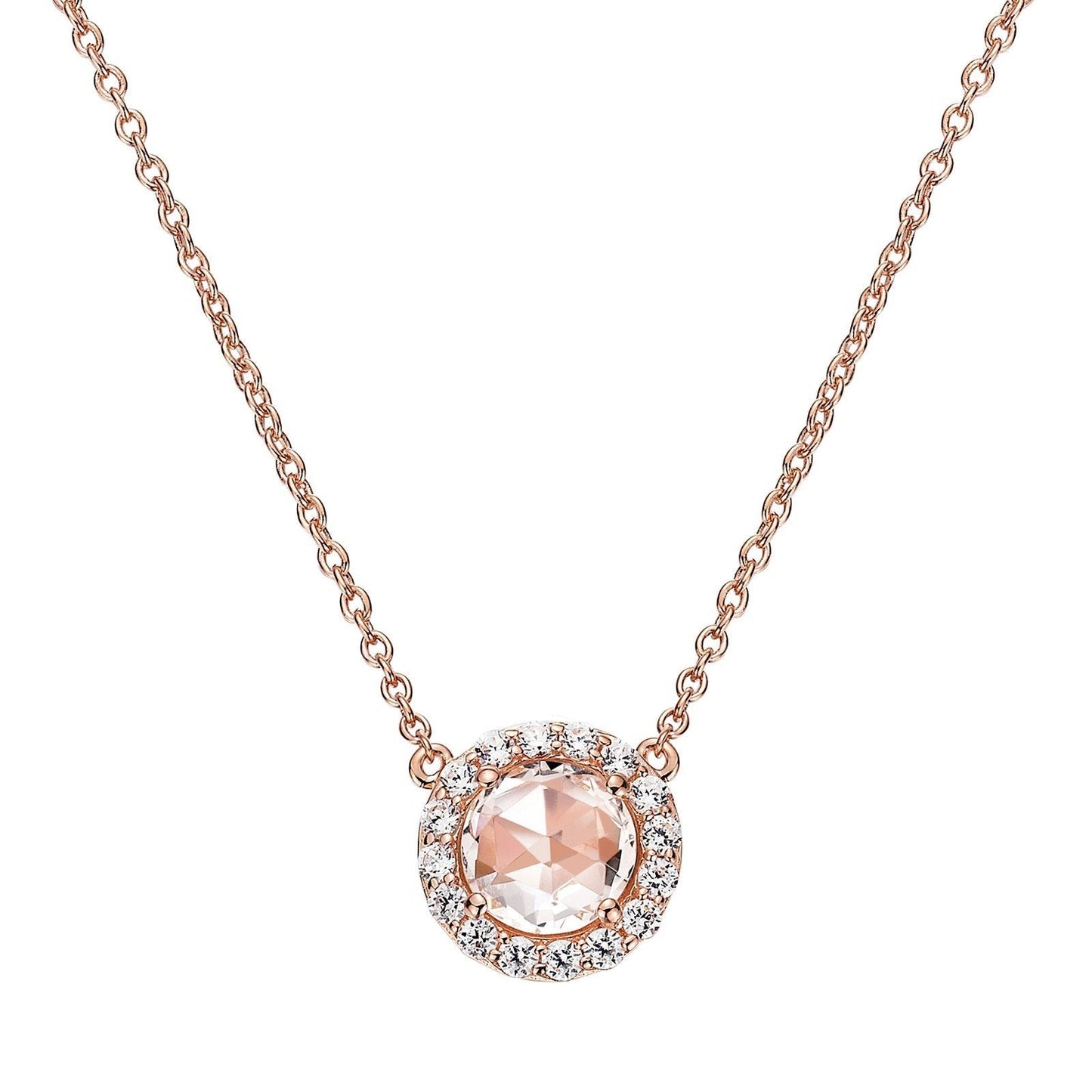 Load image into Gallery viewer, LaFonn Rose Gold Morganite  7.00mm Round, Approx. 1.28 CTW NECKLACES Rose-Cut Halo Necklace
