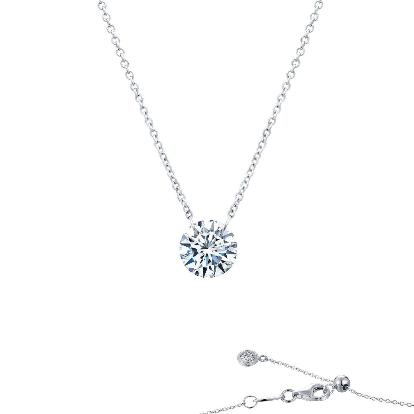 LaFonn Platinum Simulated Diamond  7.00mm Round, Approx. 1.28 CTW NECKLACES Frameless Solitaire Necklace
