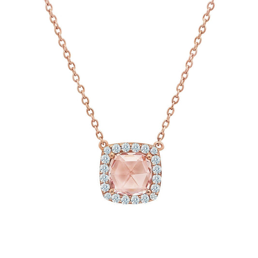 LaFonn Rose Gold Morganite  7.00mm Cushion, Approx. 1.96 CTW NECKLACES Cushion-Cut Halo Necklace