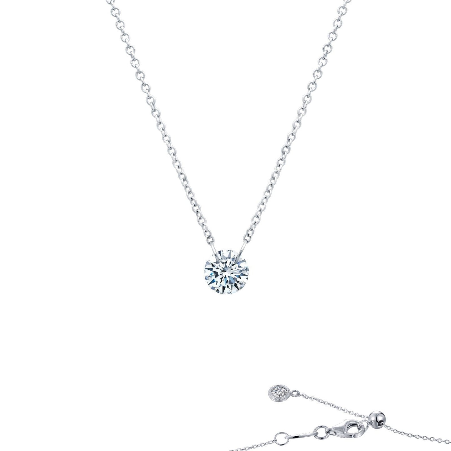 LaFonn Platinum Simulated Diamond  5.00mm Round, Approx. 0.46 CTW NECKLACES Frameless Solitaire Necklace