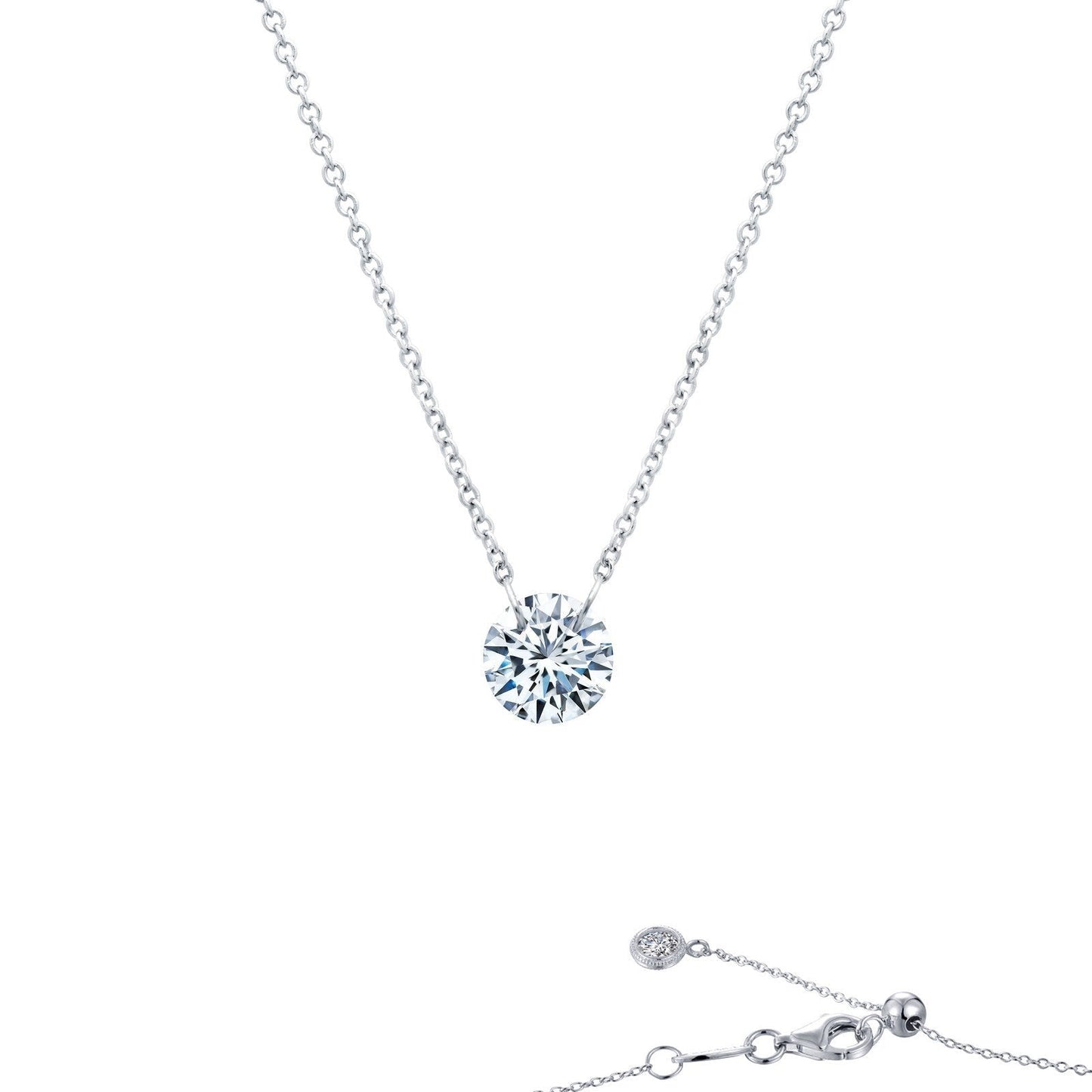 LaFonn Platinum Simulated Diamond  6.00mm Round, Approx. 0.84 CTW NECKLACES Frameless Solitaire Necklace