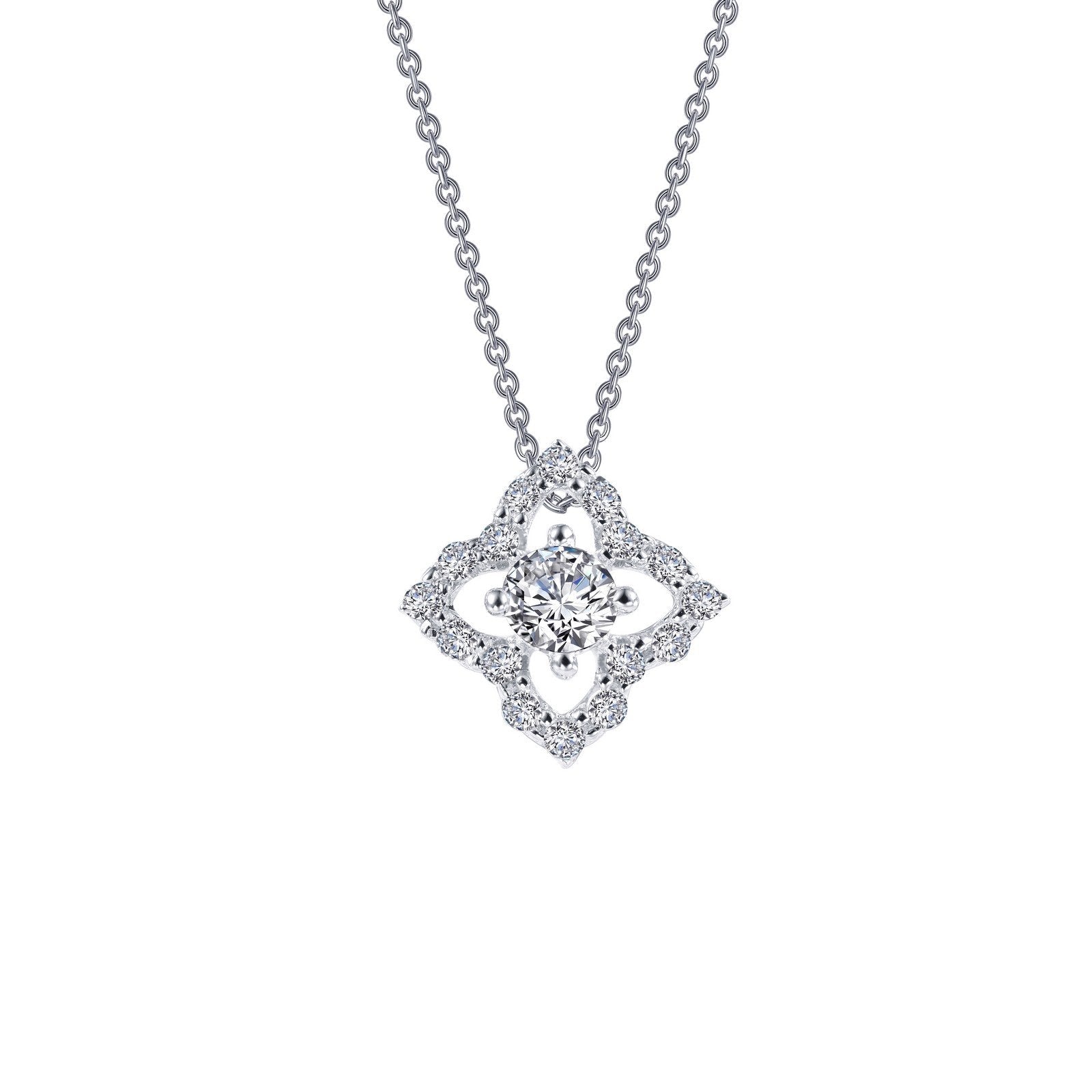 LaFonn Platinum Simulated Diamond  4.00mm Round, Approx. 0.25 CTW NECKLACES 0.49 CTW Flower Necklace