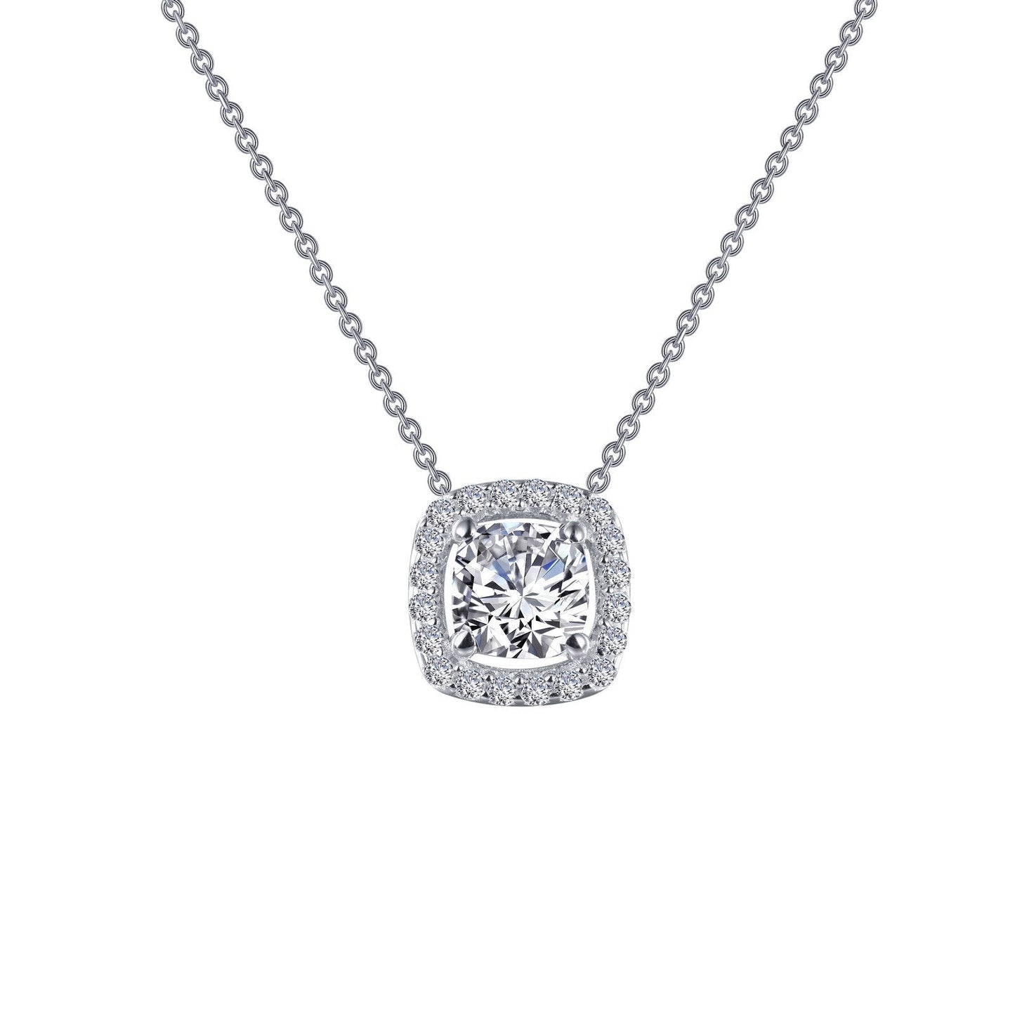 LaFonn Platinum Simulated Diamond  4.50mm Cushion, Approx. 0.56 CTW NECKLACES Cushion-Cut Halo Necklace